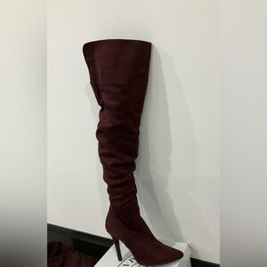 Womens Faux Suede Over The knee Burgundy Boots Size 6